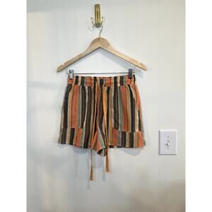 Boho Striped Drawstring Shorts Medium Orange Earth Tone Beachy Lounge Shorts